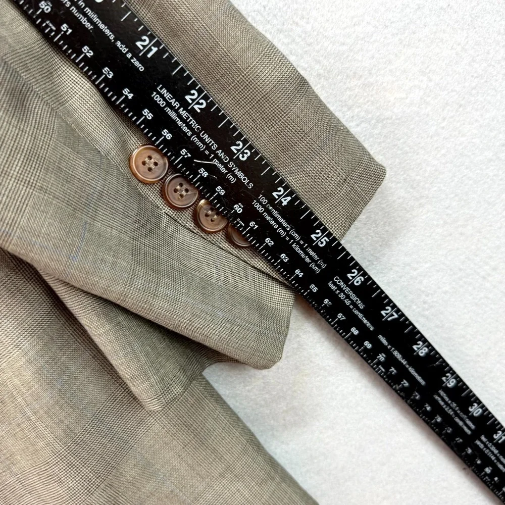 Lauren Ralph Lauren Blazer Jacket Mens 52R Tan‎ Glen Check Single Breasted Coat